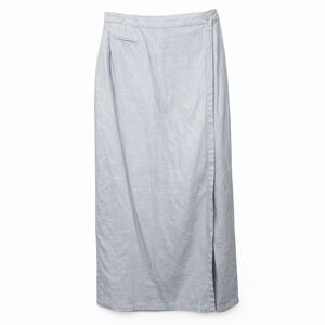 Y2K Eddie Bauer Light Blue Linen Maxi Wrap Skirt Side Slit Casual Size 14